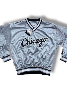 Chicago White Sox Satin Pullover Jacket in Silver and Black - Starter VINTAGE